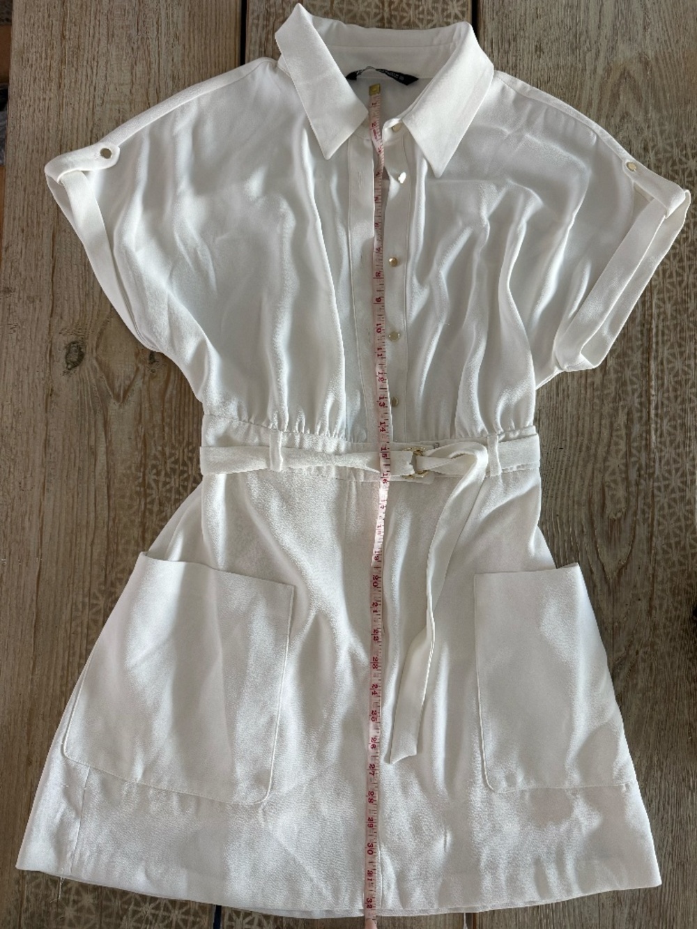 Ivory Belted Shirt Dress – Chic Collared Mini with Pockets ZARA - Picture 5 of 7